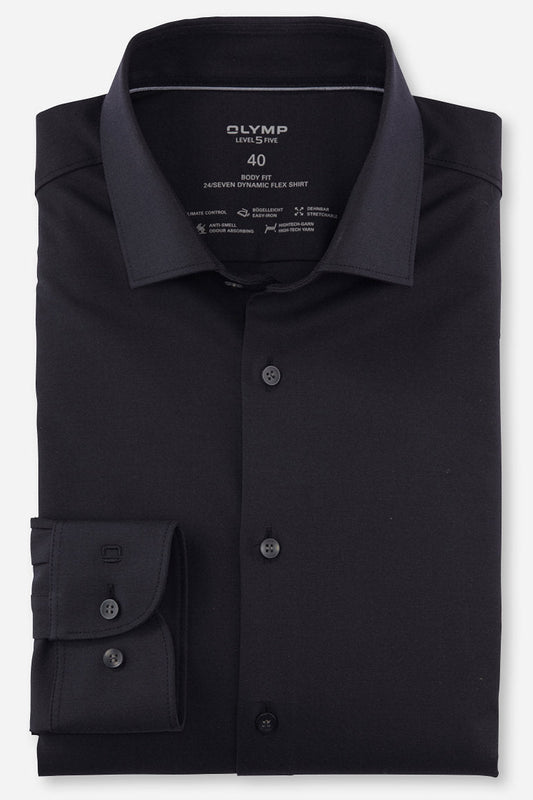 OLYMP LEVEL FIVE BODY FIT TWILL LANGARM HEMD SCHWARZ