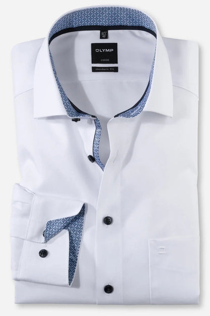 OLYMP UNI LANGARM HEMD MODERN FIT WEISS MIT PATCHUNG