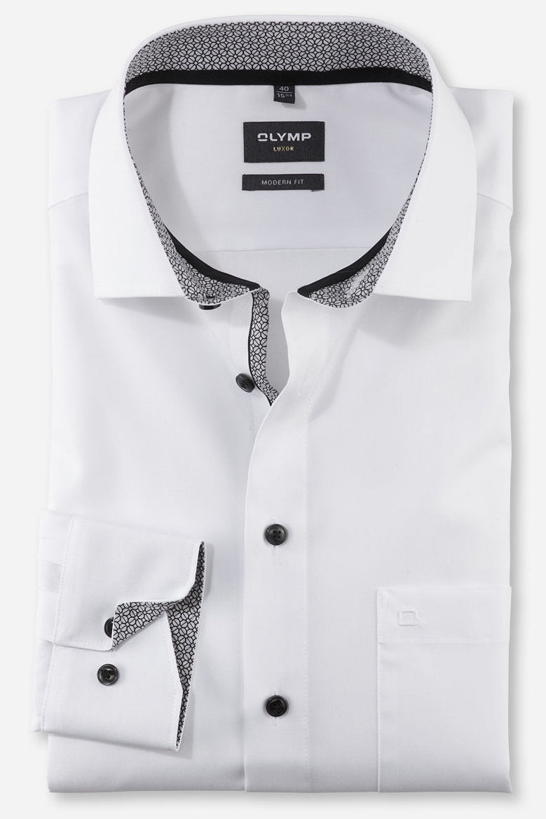 OLYMP UNI LANGARM HEMD MODERN FIT ANTHRAZIT MIT PATCHUNG