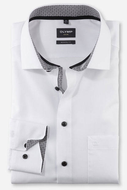OLYMP UNI LANGARM HEMD MODERN FIT ANTHRAZIT MIT PATCHUNG