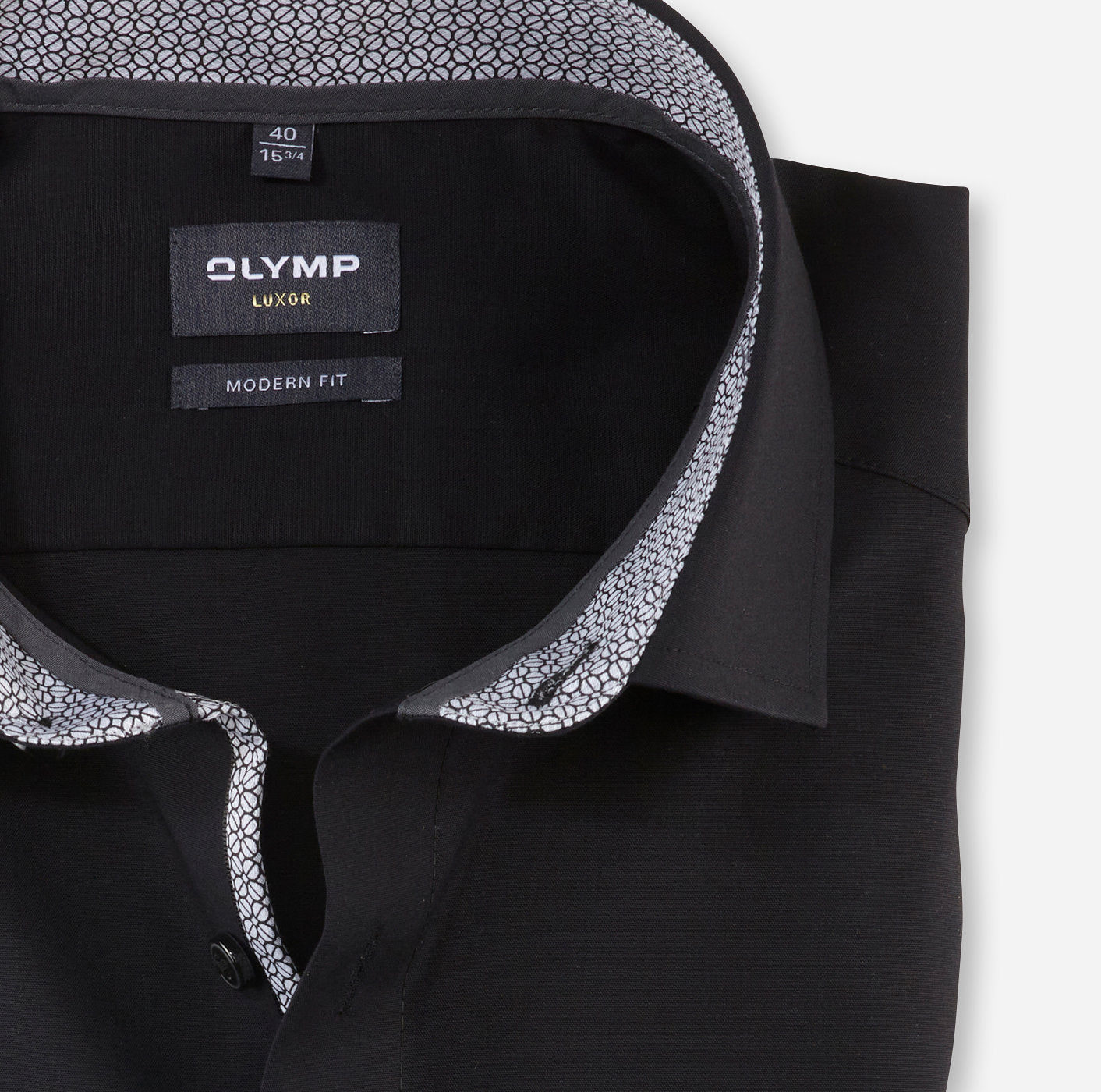OLYMP UNI LANGARM HEMD MODERN FIT SCHWARZ MIT PATCHUNG