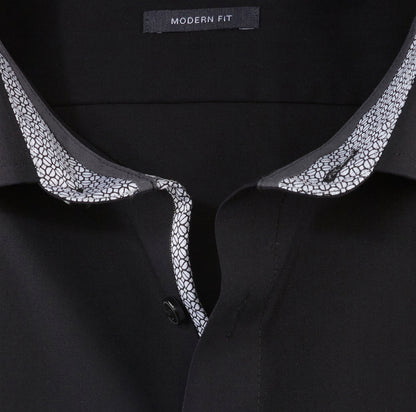OLYMP UNI LANGARM HEMD MODERN FIT SCHWARZ MIT PATCHUNG