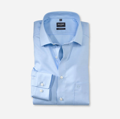 OLYMP TWILL LANGARM HEMD MODERN FIT HELLBLAU