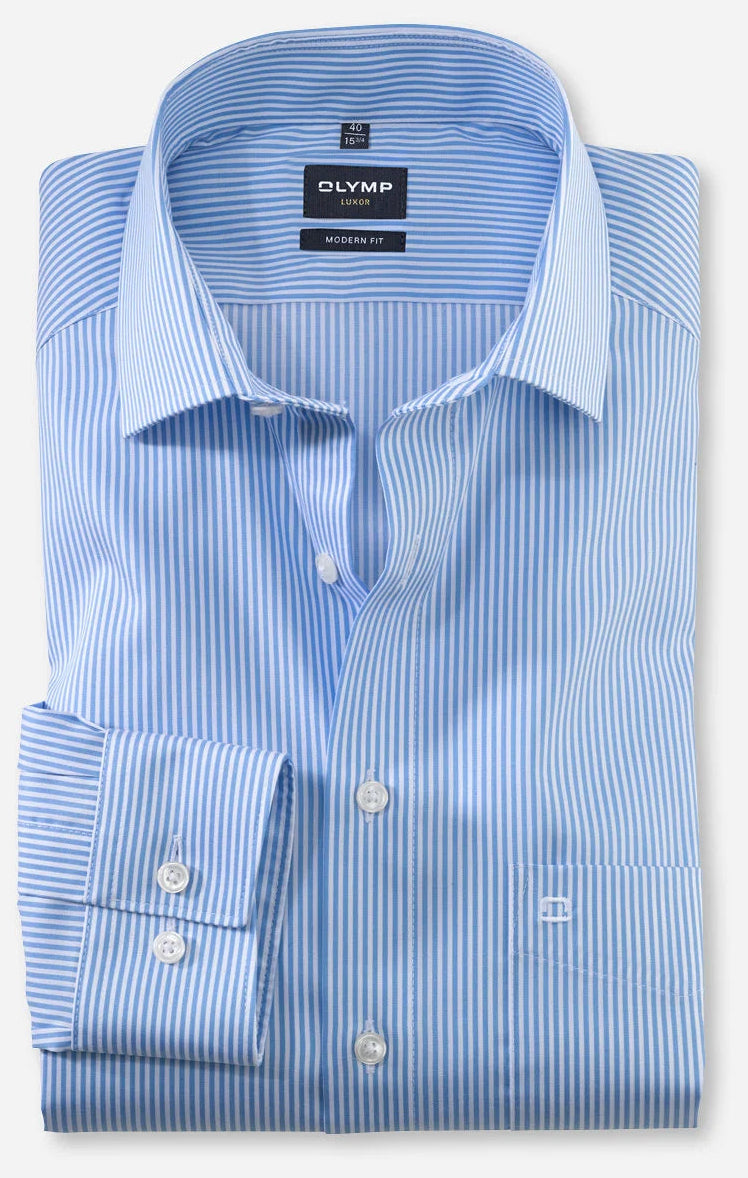 OLYMP LUXOR MODERN FIT TWILL LANGARM HEMD BLAU GESTREIFT