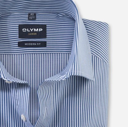 OLYMP LUXOR MODERN FIT TWILL LANGARM HEMD MARINE GESTREIFT