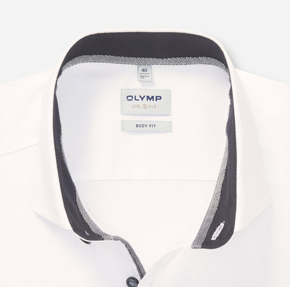 OLYMP LEVEL FIVE BODY FIT UNI LANGARM HEMD WEISS MIT PATCHUNG