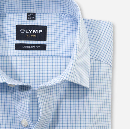 OLYMP TWILL LANGARM HEMD MODERN FIT HELLBLAU KARIERT