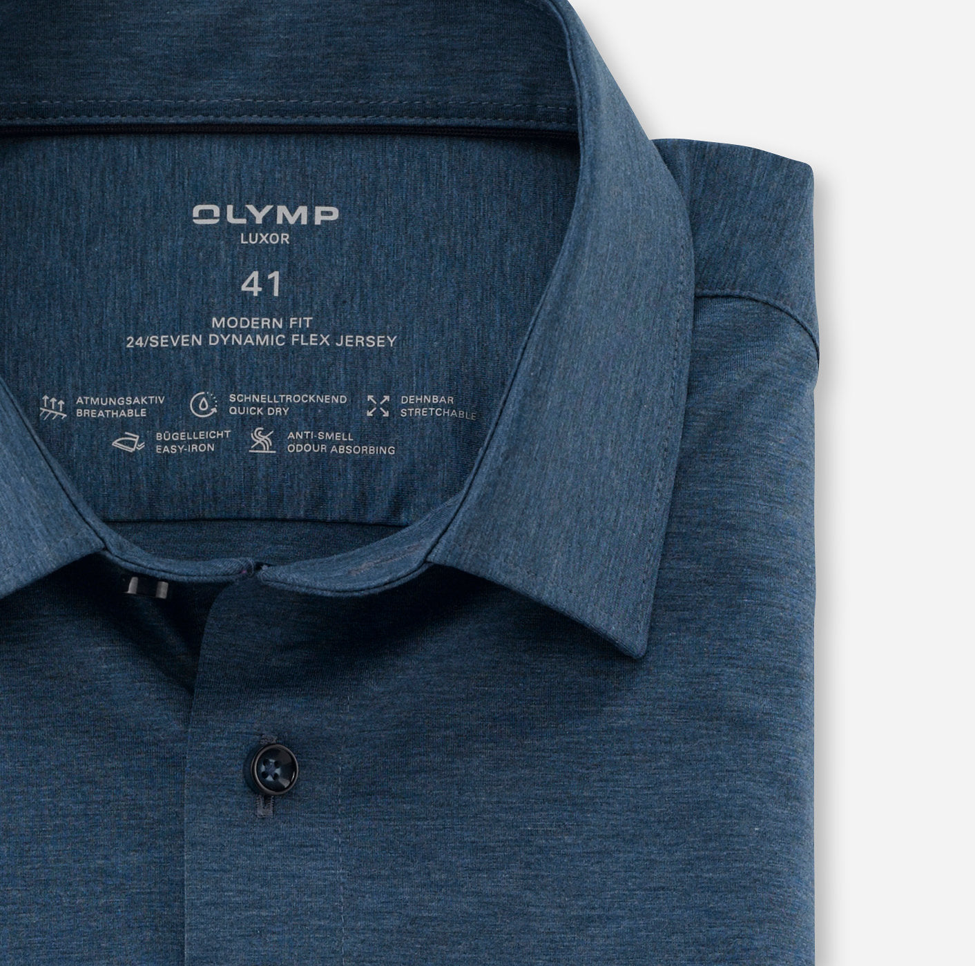 OLYMP JERSEY LANGARM HEMD MODERN FIT RAUCHBLAU