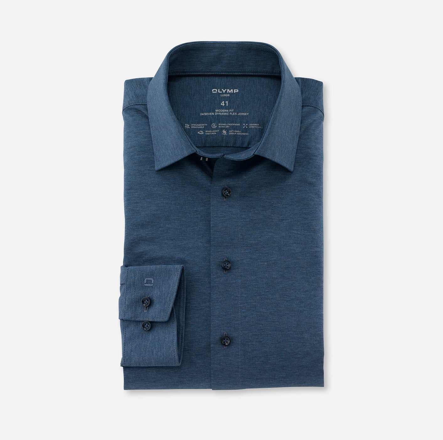 OLYMP JERSEY LANGARM HEMD MODERN FIT RAUCHBLAU