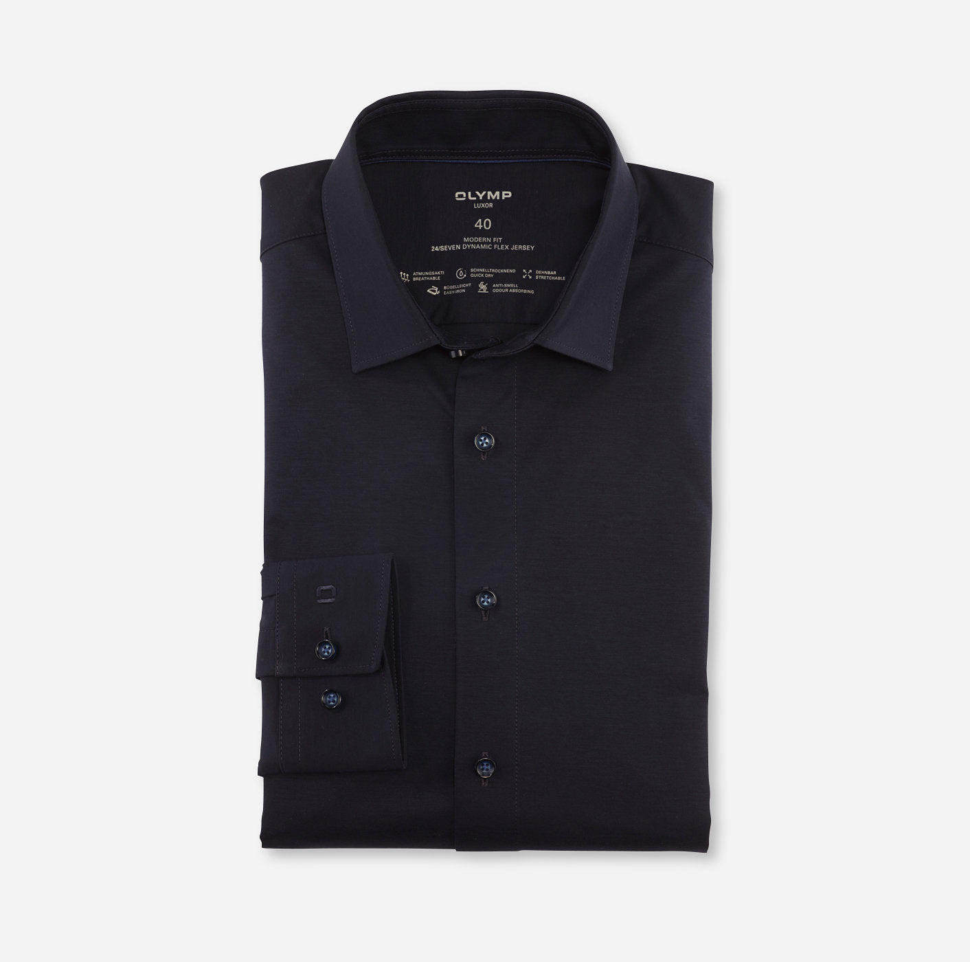 OLYMP JERSEY LANGARM HEMD MODERN FIT MARINE