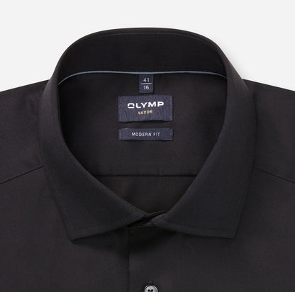 OLYMP SATIN LANGARM HEMD MODERN FIT SCHWARZ