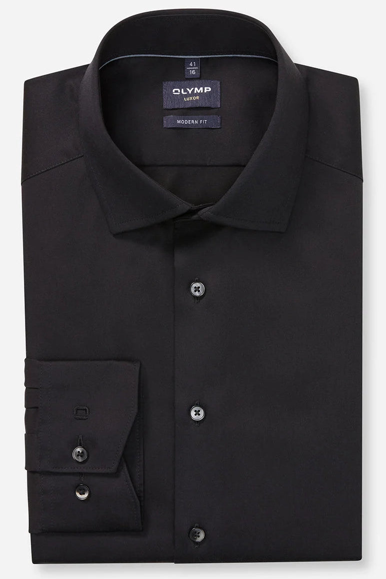 OLYMP SATIN LANGARM HEMD MODERN FIT SCHWARZ