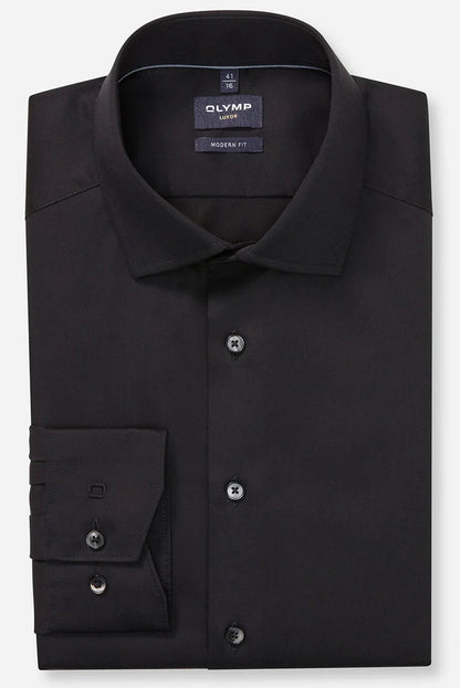 OLYMP SATIN LANGARM HEMD MODERN FIT SCHWARZ