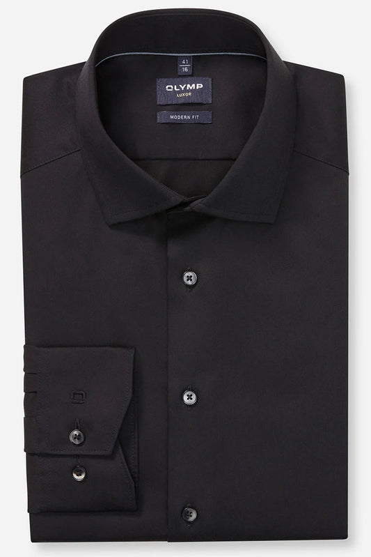 OLYMP SATIN LANGARM HEMD MODERN FIT SCHWARZ