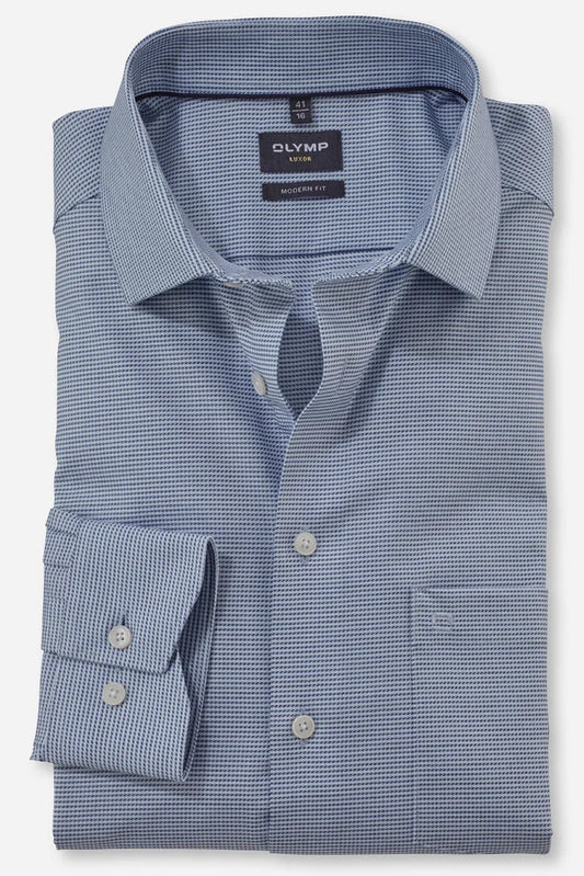 OLYMP LUXOR MODERN FIT FAUX UNI LANGARM HEMD BLAU