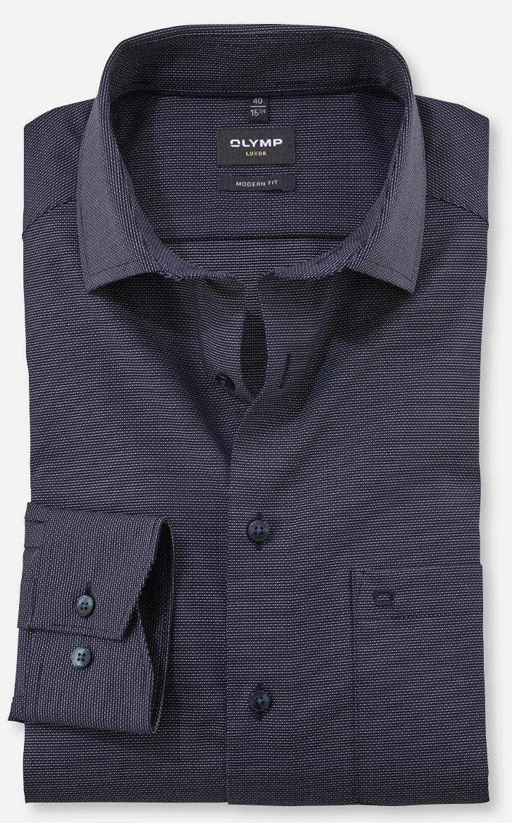 OLYMP LUXOR MODERN FIT FAUX UNI LANGARM HEMD MARINE