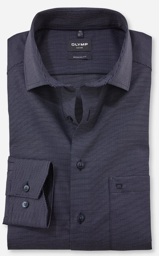 OLYMP LUXOR MODERN FIT FAUX UNI LANGARM HEMD MARINE
