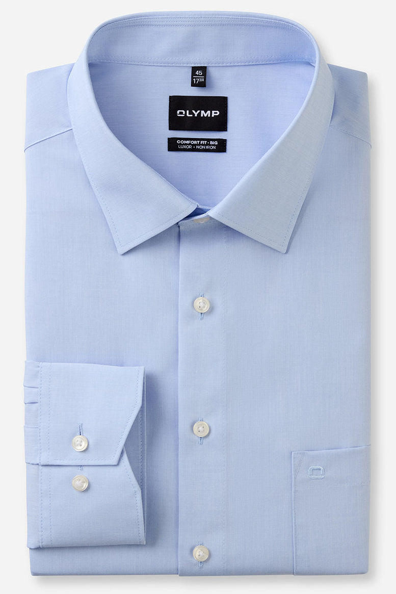 OLYMP LUXOR COMFORT FIT BIG CHAMBRAY LANGARM HEMD HELLBLAU