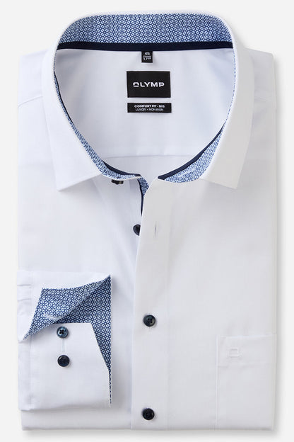 OLYMP LUXOR COMFORT FIT BIG UNI LANGARM HEMD WEISS MIT PATCHUNG
