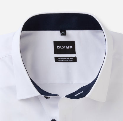 OLYMP LUXOR COMFORT FIT BIG NATTÉ LANGARM HEMD WEISS MIT PATCHUNG