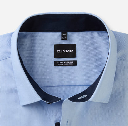 OLYMP LUXOR COMFORT FIT BIG NATTÉ LANGARM HEMD HELLBLAU MIT PATCHUNG