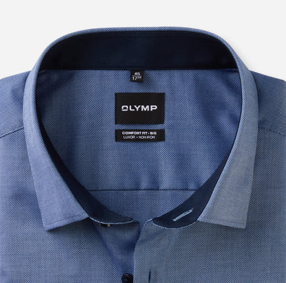 OLYMP LUXOR COMFORT FIT BIG NATTÉ LANGARM HEMD BLAU MIT PATCHUNG