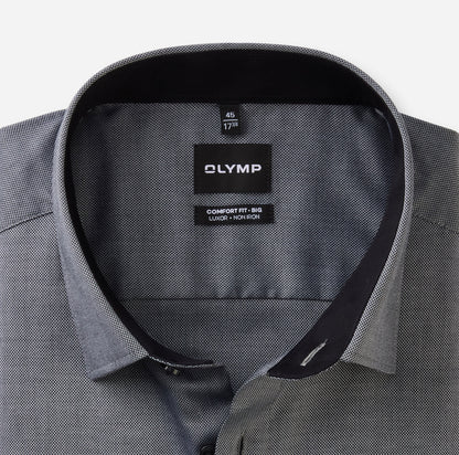 OLYMP LUXOR COMFORT FIT BIG NATTÉ LANGARM HEMD SCHWARZ MIT PATCHUNG