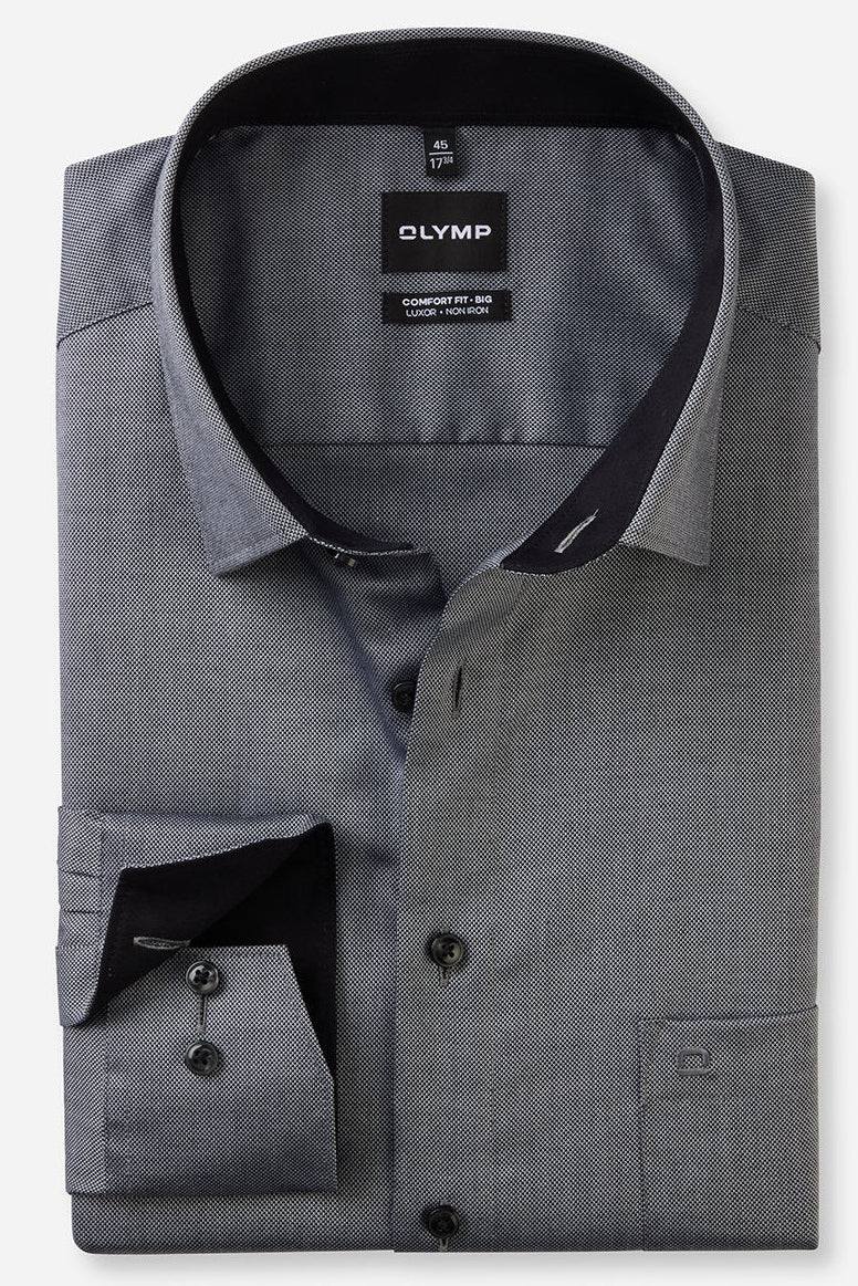 OLYMP LUXOR COMFORT FIT BIG NATTÉ LANGARM HEMD SCHWARZ MIT PATCHUNG