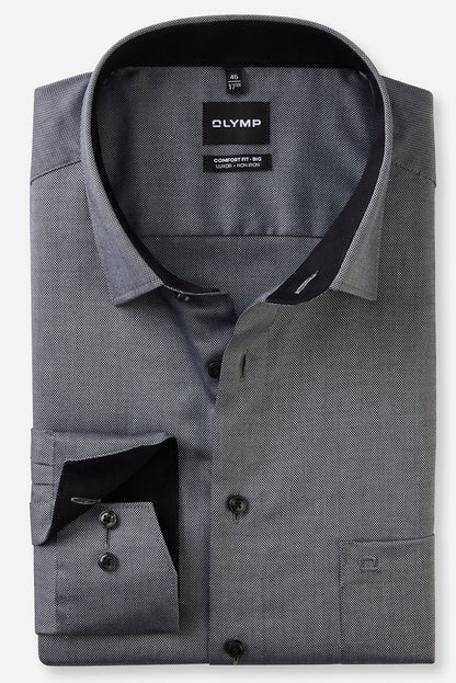 OLYMP LUXOR COMFORT FIT BIG NATTÉ LANGARM HEMD SCHWARZ MIT PATCHUNG