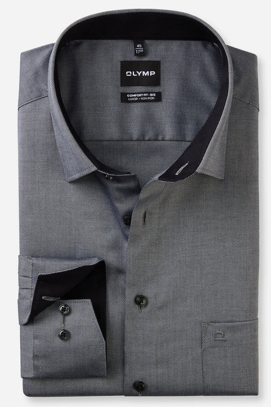 OLYMP LUXOR COMFORT FIT BIG NATTÉ LANGARM HEMD SCHWARZ MIT PATCHUNG