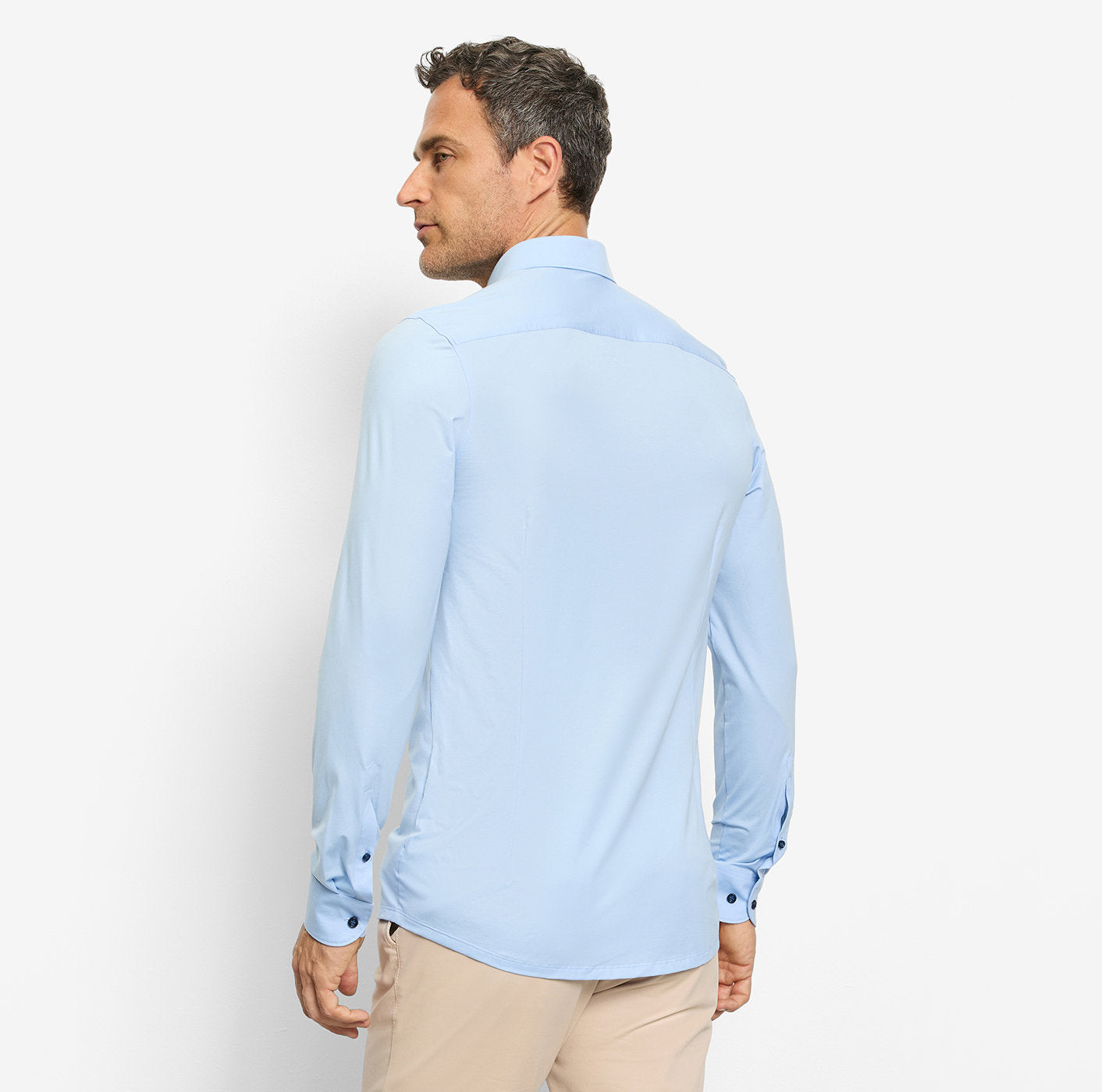 OLYMP LEVEL FIVE BODY FIT FLEX JERSEY LANGARM HEMD HELLBLAU