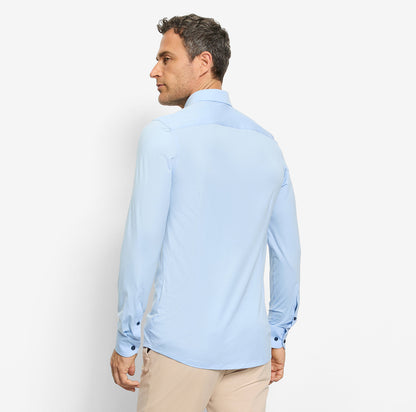OLYMP LEVEL FIVE BODY FIT FLEX JERSEY LANGARM HEMD HELLBLAU