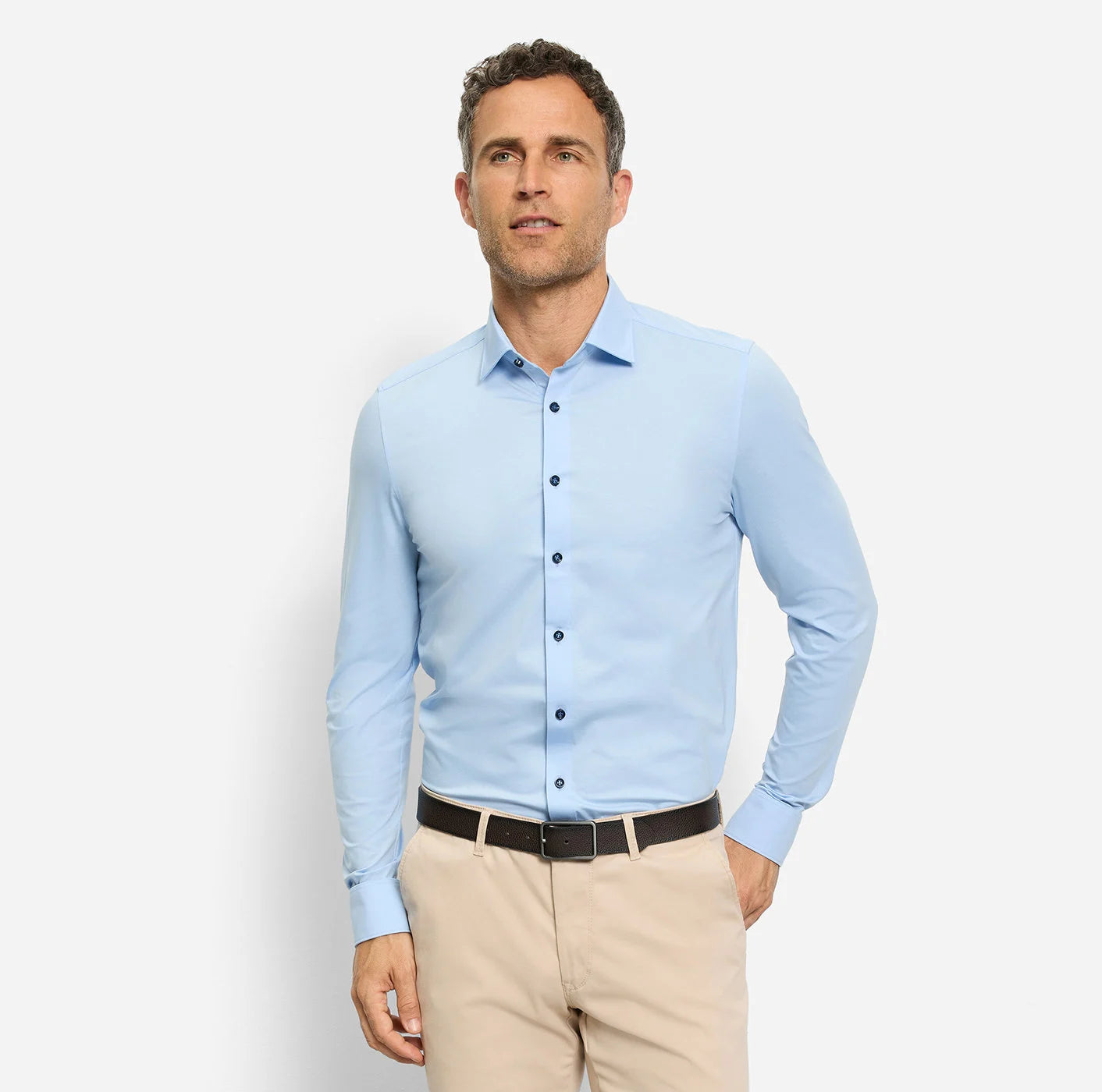 OLYMP LEVEL FIVE BODY FIT FLEX JERSEY LANGARM HEMD HELLBLAU