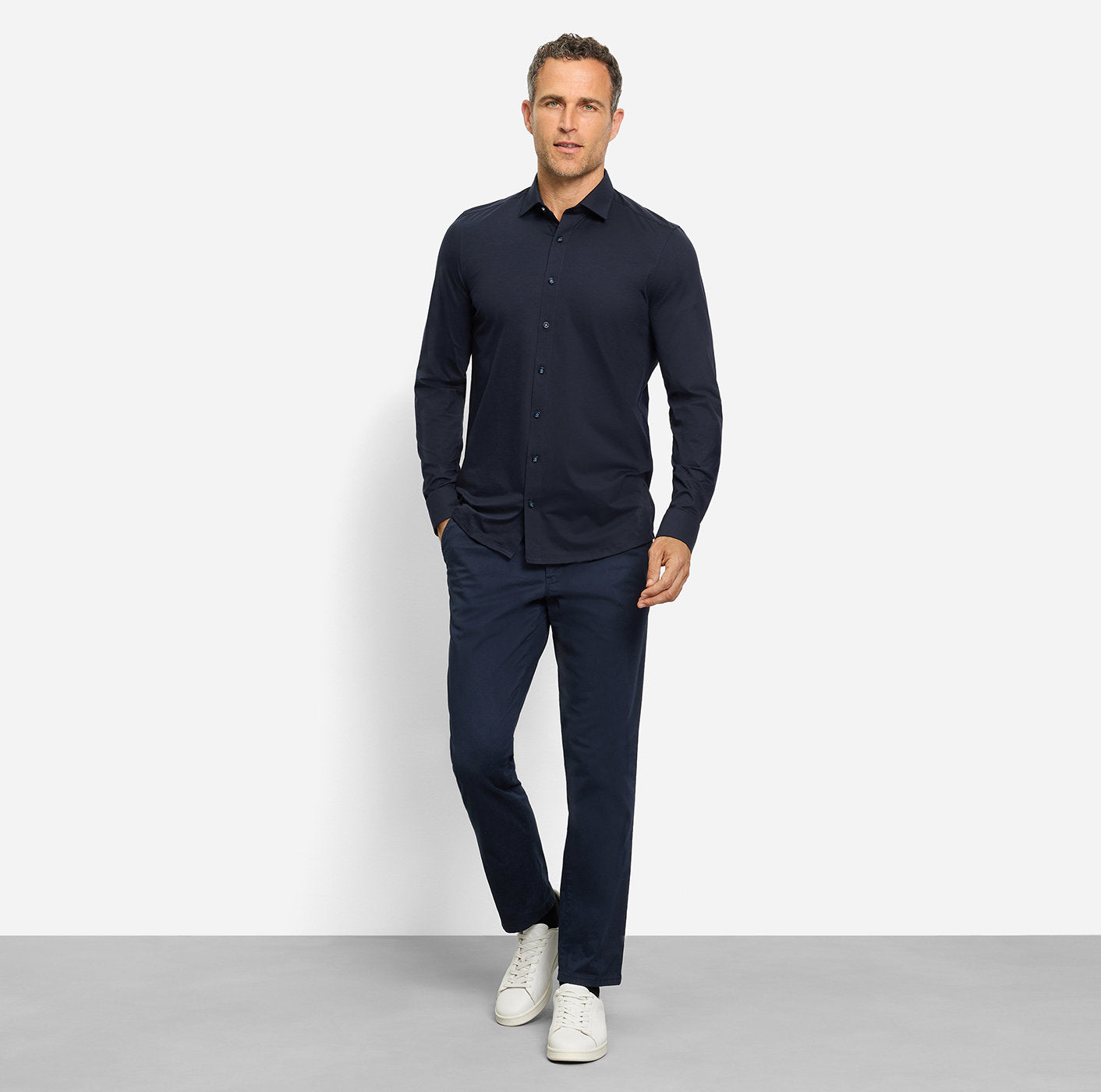 OLYMP LEVEL FIVE BODY FIT FLEX JERSEY LANGARM HEMD MARINE