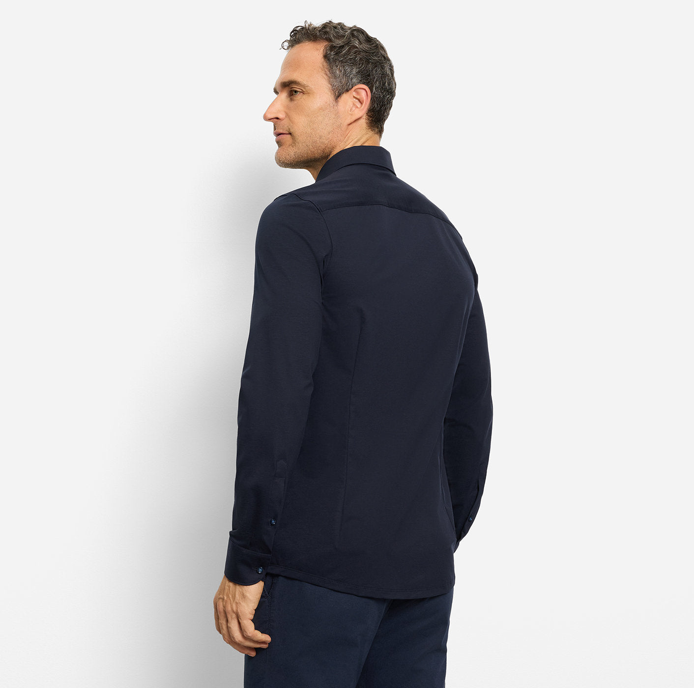 OLYMP LEVEL FIVE BODY FIT FLEX JERSEY LANGARM HEMD MARINE