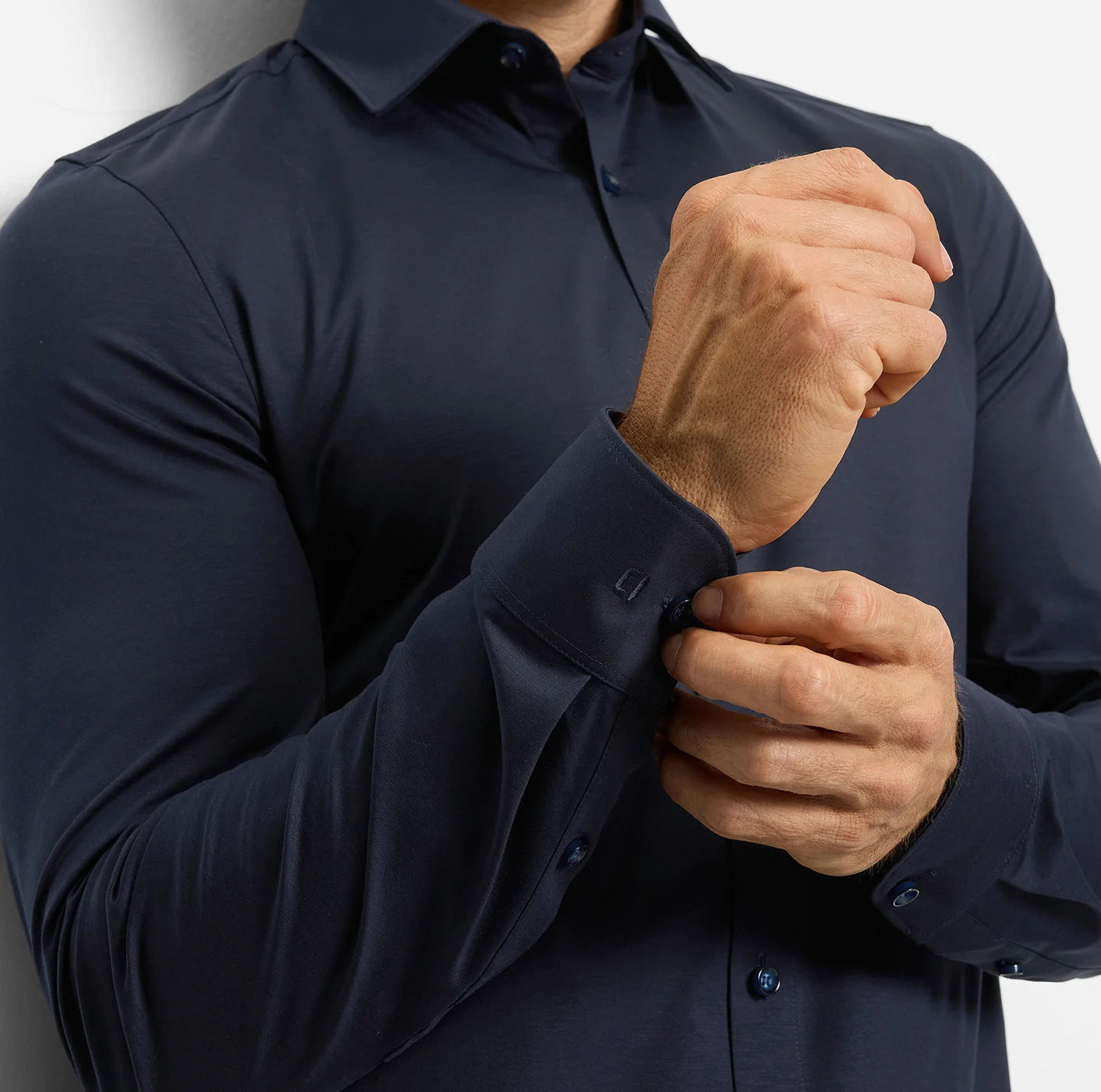 OLYMP LEVEL FIVE BODY FIT FLEX JERSEY LANGARM HEMD MARINE