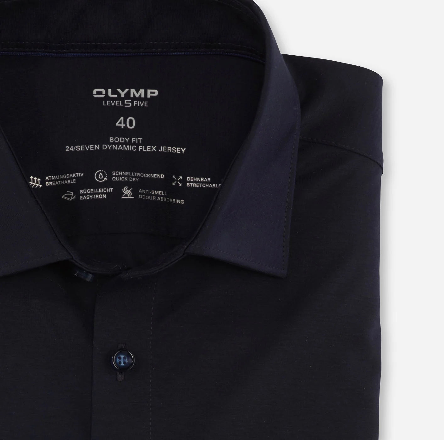 OLYMP LEVEL FIVE BODY FIT FLEX JERSEY LANGARM HEMD MARINE