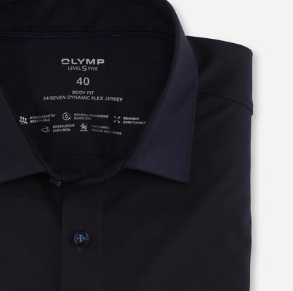 OLYMP LEVEL FIVE BODY FIT FLEX JERSEY LANGARM HEMD MARINE