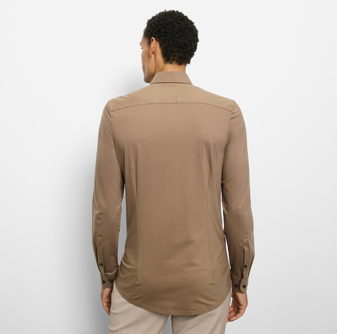 OLYMP LEVEL FIVE BODY FIT FLEX JERSEY LANGARM HEMD TAUPE