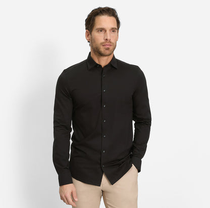 OLYMP LEVEL FIVE BODY FIT FLEX JERSEY LANGARM HEMD SCHWARZ