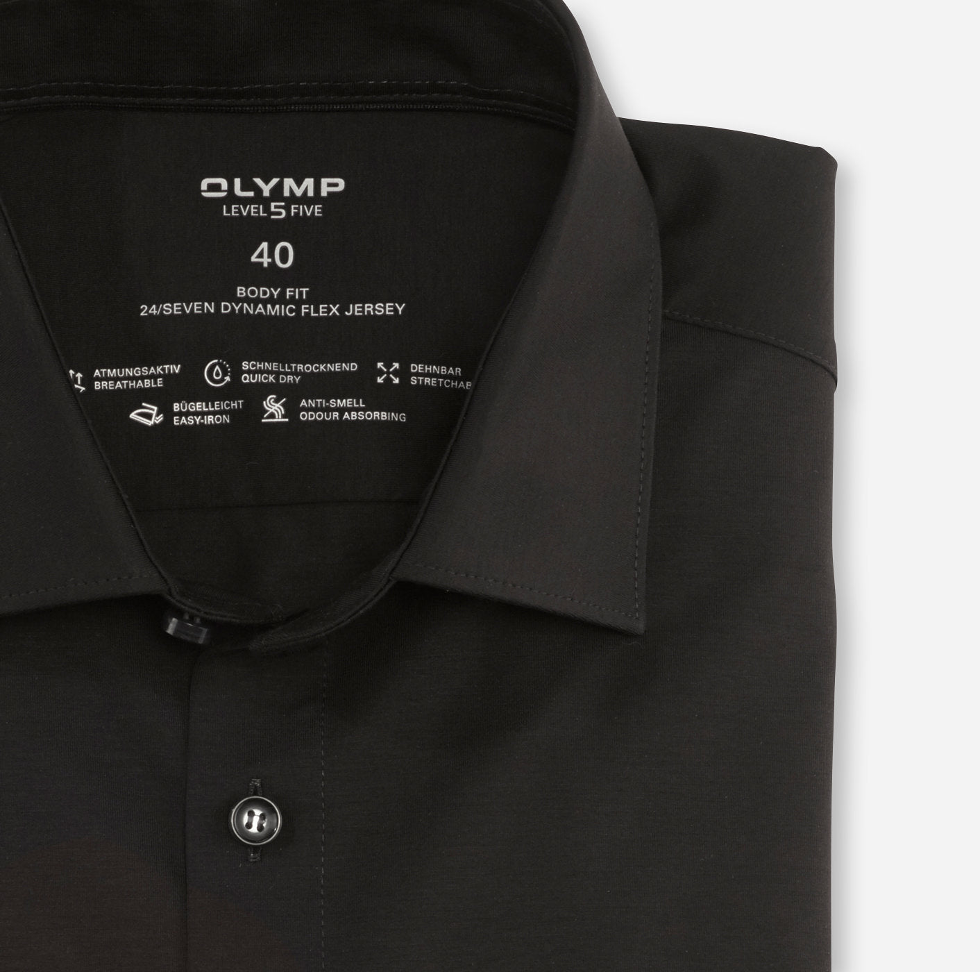 OLYMP LEVEL FIVE BODY FIT FLEX JERSEY LANGARM HEMD SCHWARZ