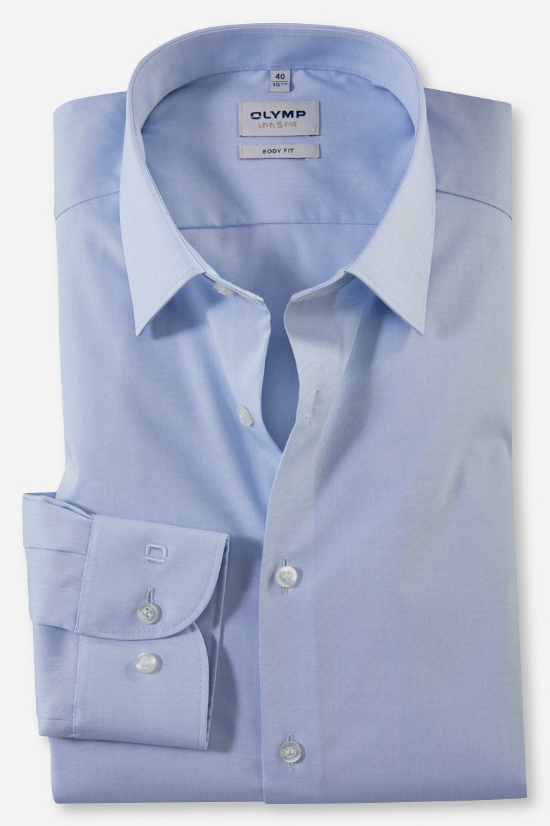 OLYMP LEVEL FIVE BODY FIT CHAMBRAY LANGARM HEMD HELLBLAU