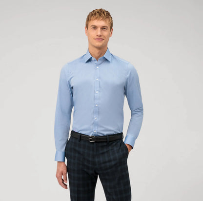 OLYMP LEVEL FIVE BODY FIT CHAMBRAY LANGARM HEMD ROYALBLAU