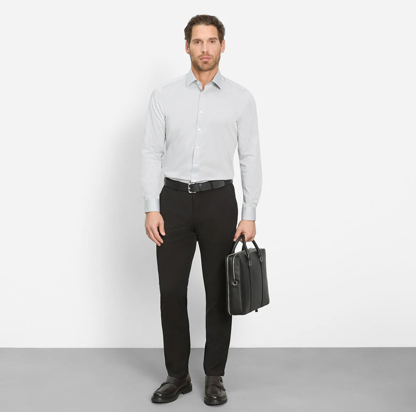 OLYMP LEVEL FIVE BODY FIT CHAMBRAY LANGARM HEMD MITTELGRAU