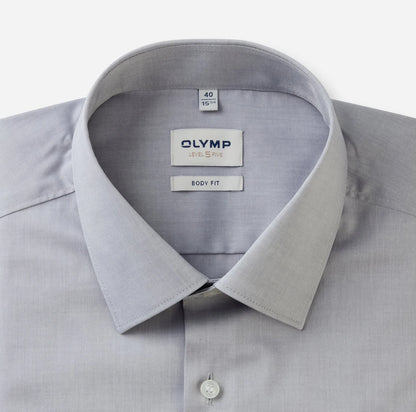 OLYMP LEVEL FIVE BODY FIT CHAMBRAY LANGARM HEMD MITTELGRAU