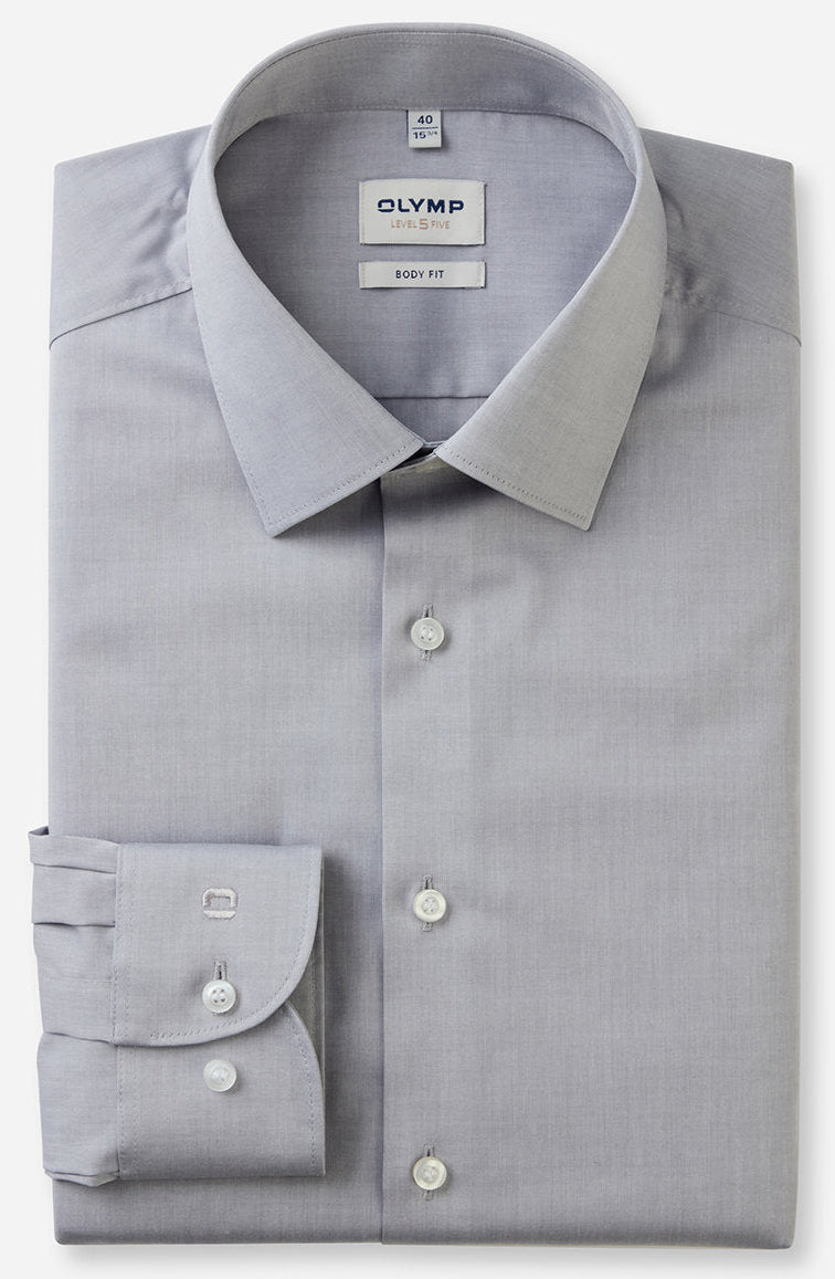 OLYMP LEVEL FIVE BODY FIT CHAMBRAY LANGARM HEMD MITTELGRAU