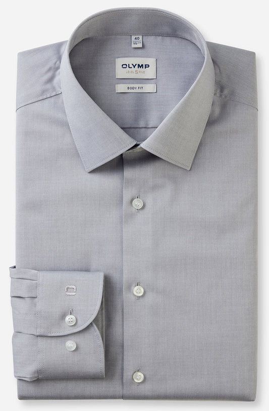 OLYMP LEVEL FIVE BODY FIT CHAMBRAY LANGARM HEMD MITTELGRAU