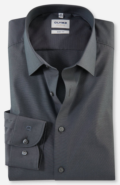 OLYMP LEVEL FIVE BODY FIT CHAMBRAY LANGARM HEMD ANTHRAZIT