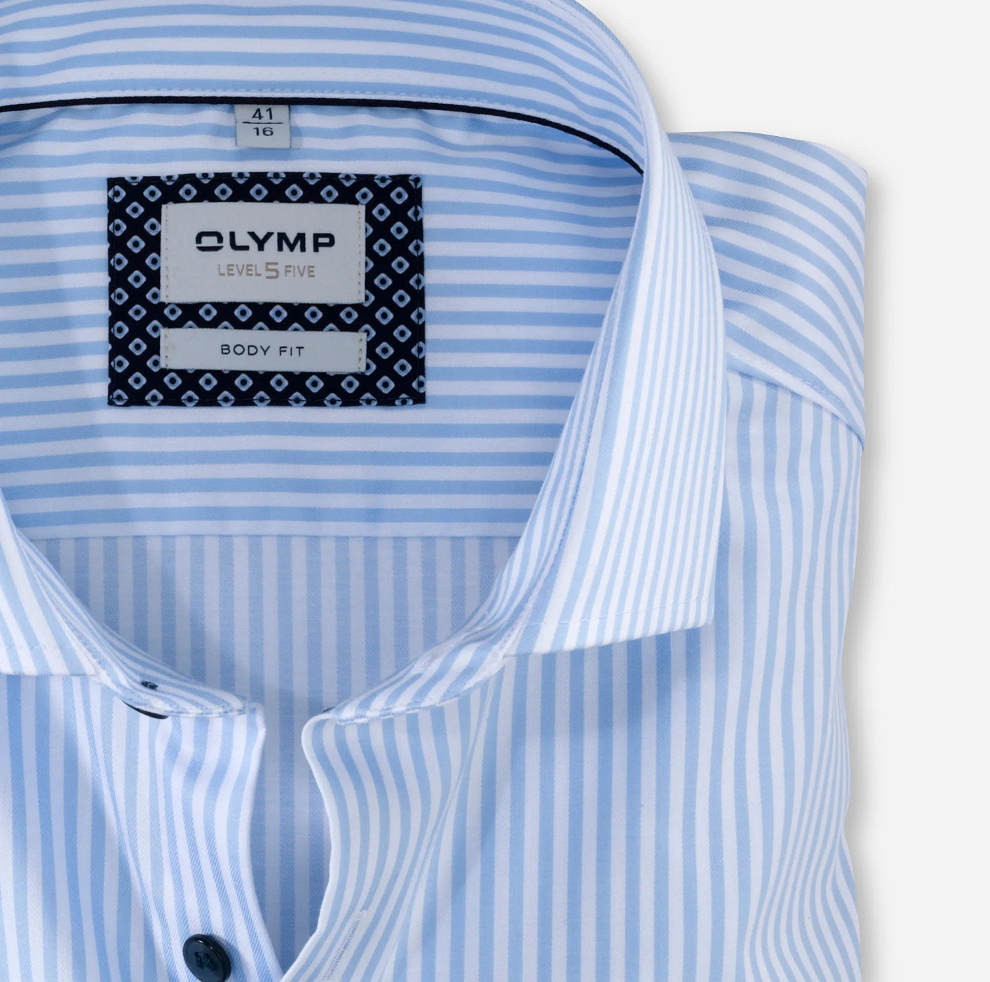 OLYMP LEVEL FIVE BODY FIT TWILL LANGARM HEMD HELLBLAU GESTREIFT