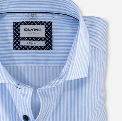 OLYMP LEVEL FIVE BODY FIT TWILL LANGARM HEMD HELLBLAU GESTREIFT